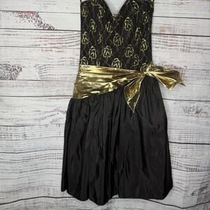 Gunne Sax Jessica McClintock Black Gold Strapless Party Dress 9